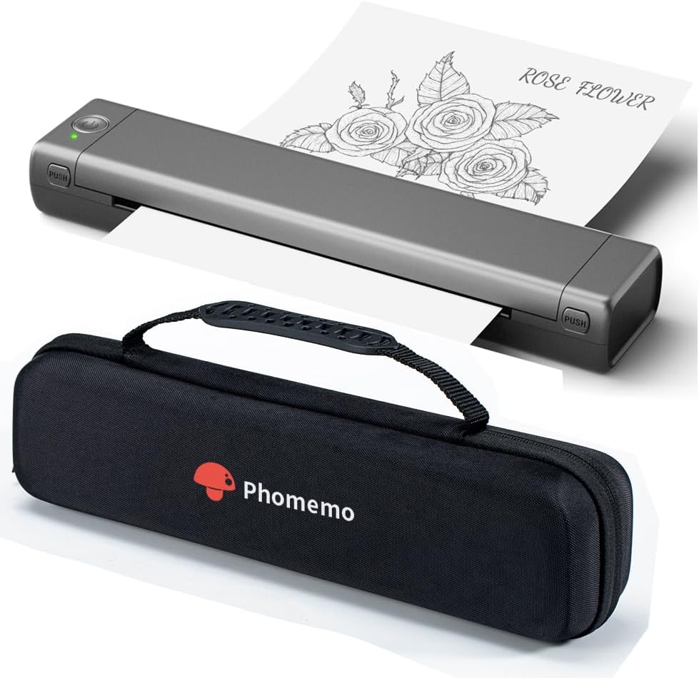 Phomemo M08F Portable Inkless Printer – Wireless Bluetooth Thermal Printer, 8.5" × 11" Letter - Gray / Printer + 10 Thermal Sheets + Case