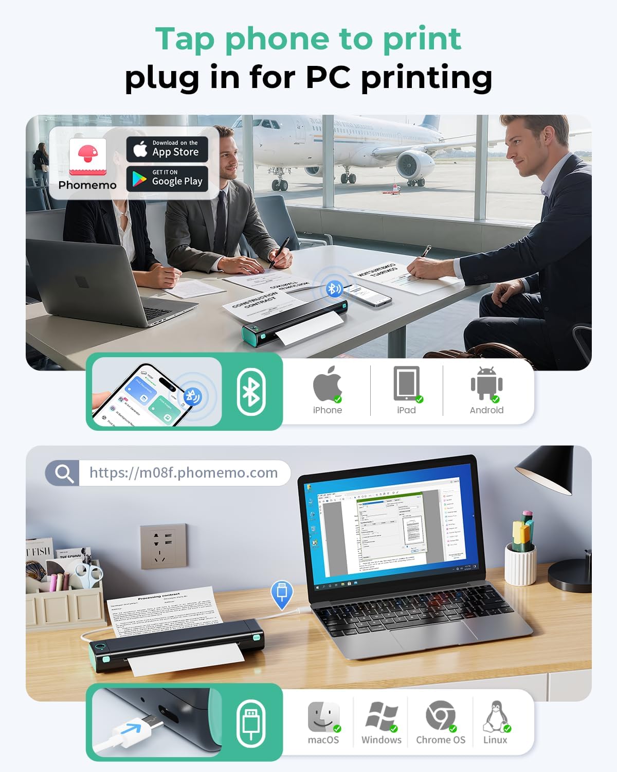 Phomemo M08F Portable Inkless Printer – Wireless Bluetooth Thermal Printer, 8.5" × 11" Letter