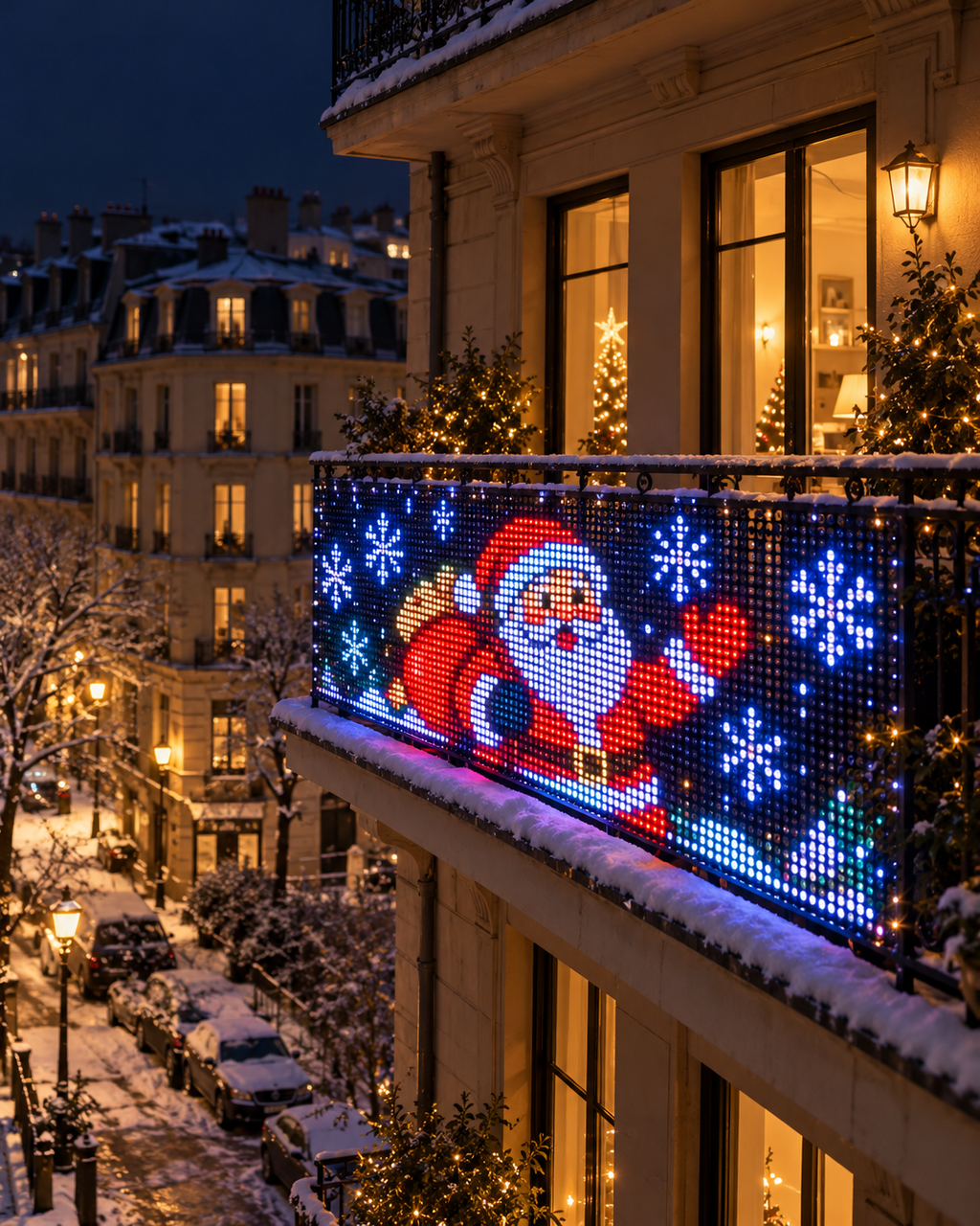 Santa design on a city balcony