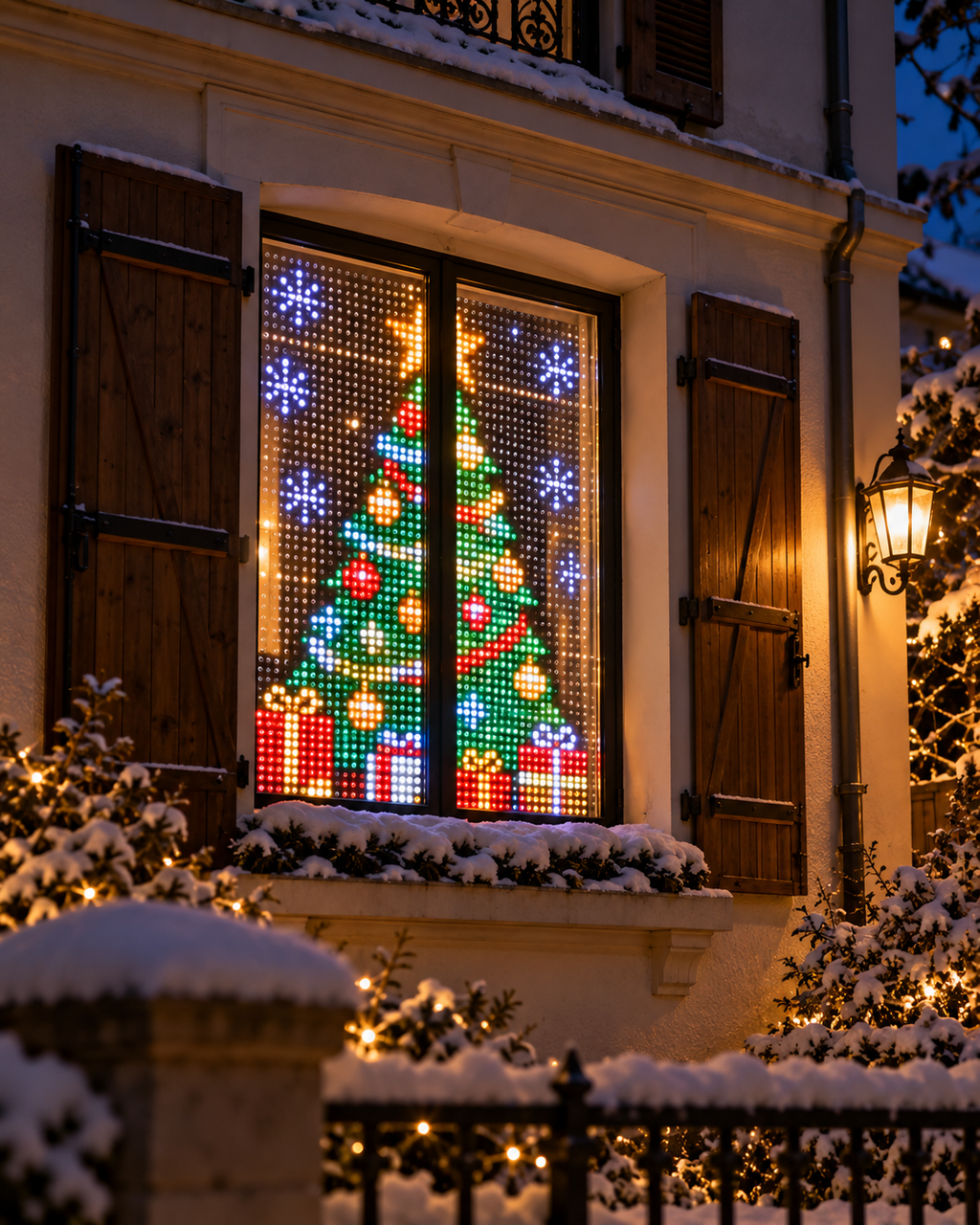 LED curtain lighting up a window