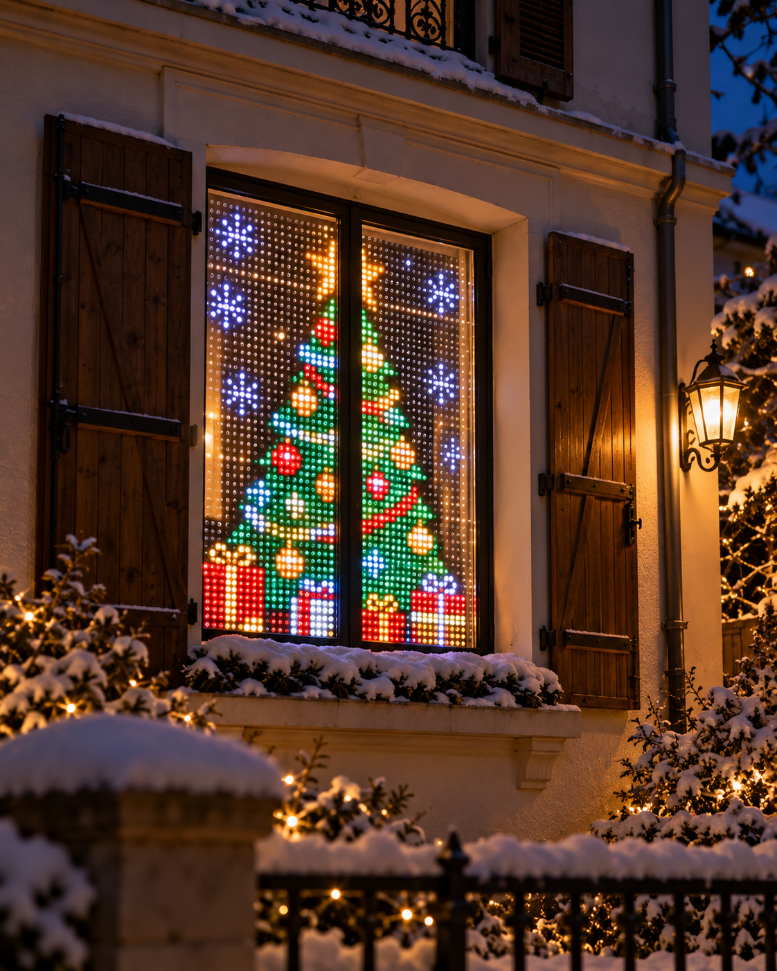 LED curtain lighting up a window