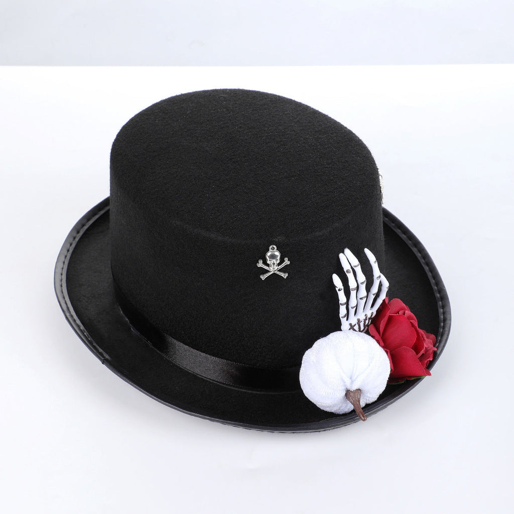 Gothic Skull & Rose Top Hat – Halloween
