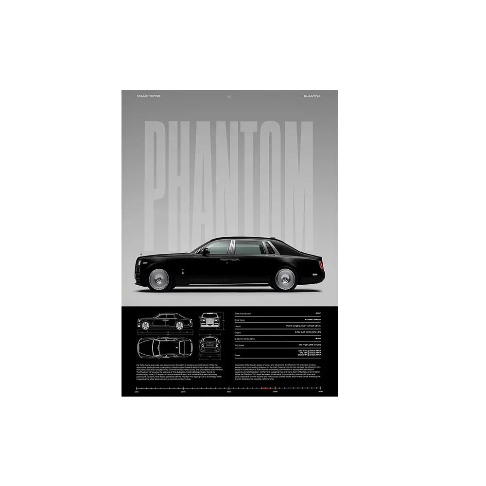Performance Sports Car Canvas Wall Art – Minimalist Race Car Poster Prints (Unframed) - Phantom – Black / 8" × 12" (20 × 30 cm)