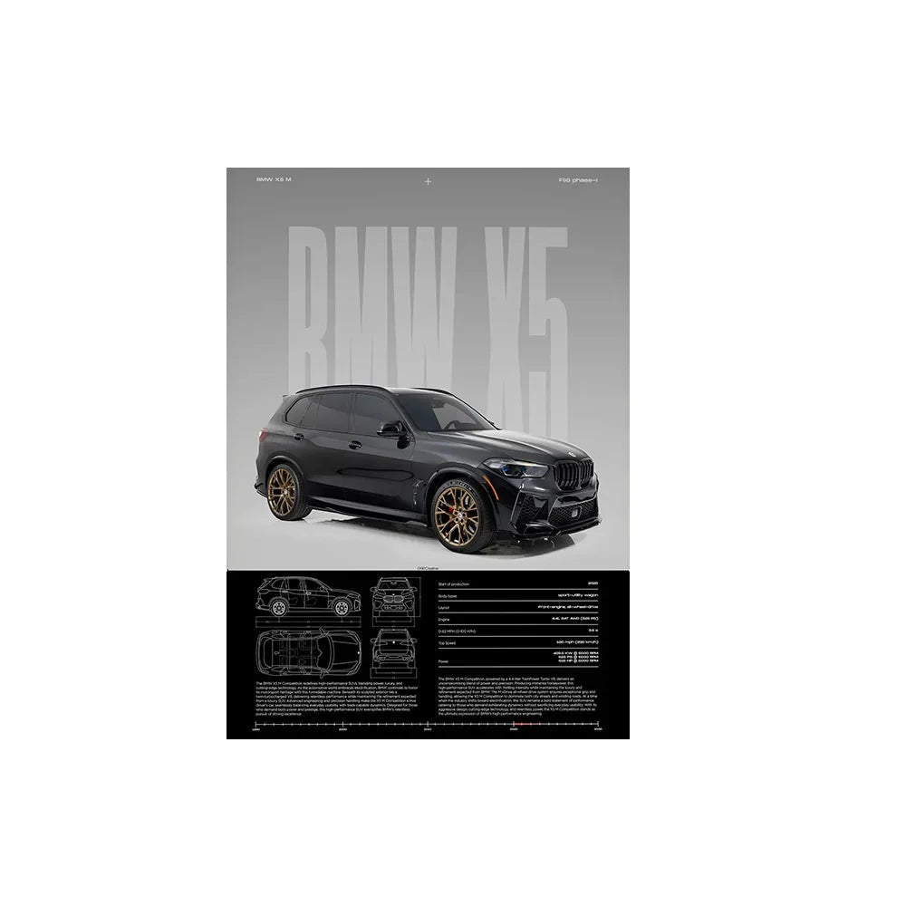 Performance Sports Car Canvas Wall Art – Minimalist Race Car Poster Prints (Unframed) - BMW X5 – Black / 8" × 12" (20 × 30 cm)