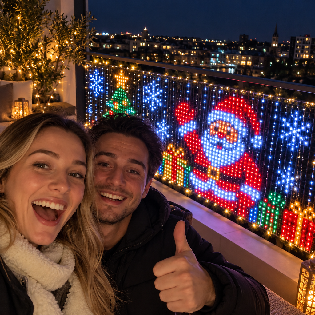 Christmas selfie in front of the LED curtain