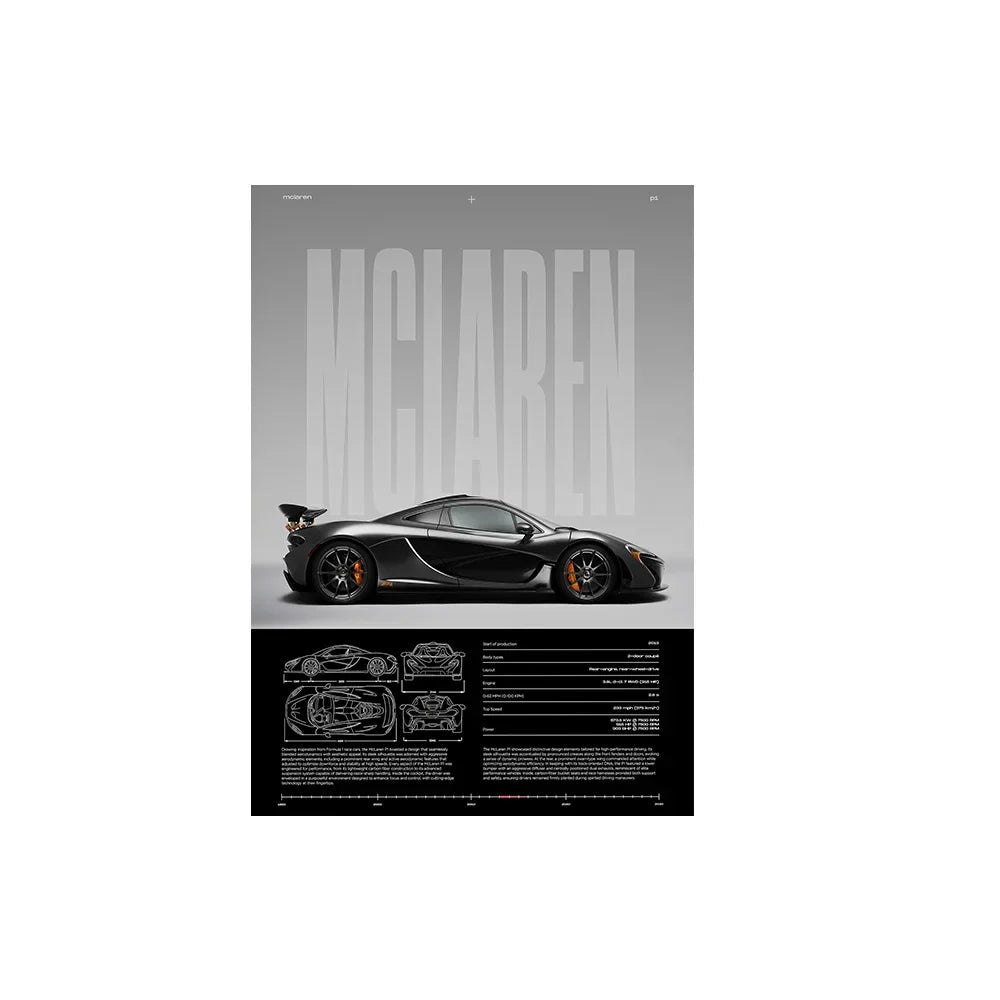 Performance Sports Car Canvas Wall Art – Minimalist Race Car Poster Prints (Unframed) - McLaren – Black / 8" × 12" (20 × 30 cm)