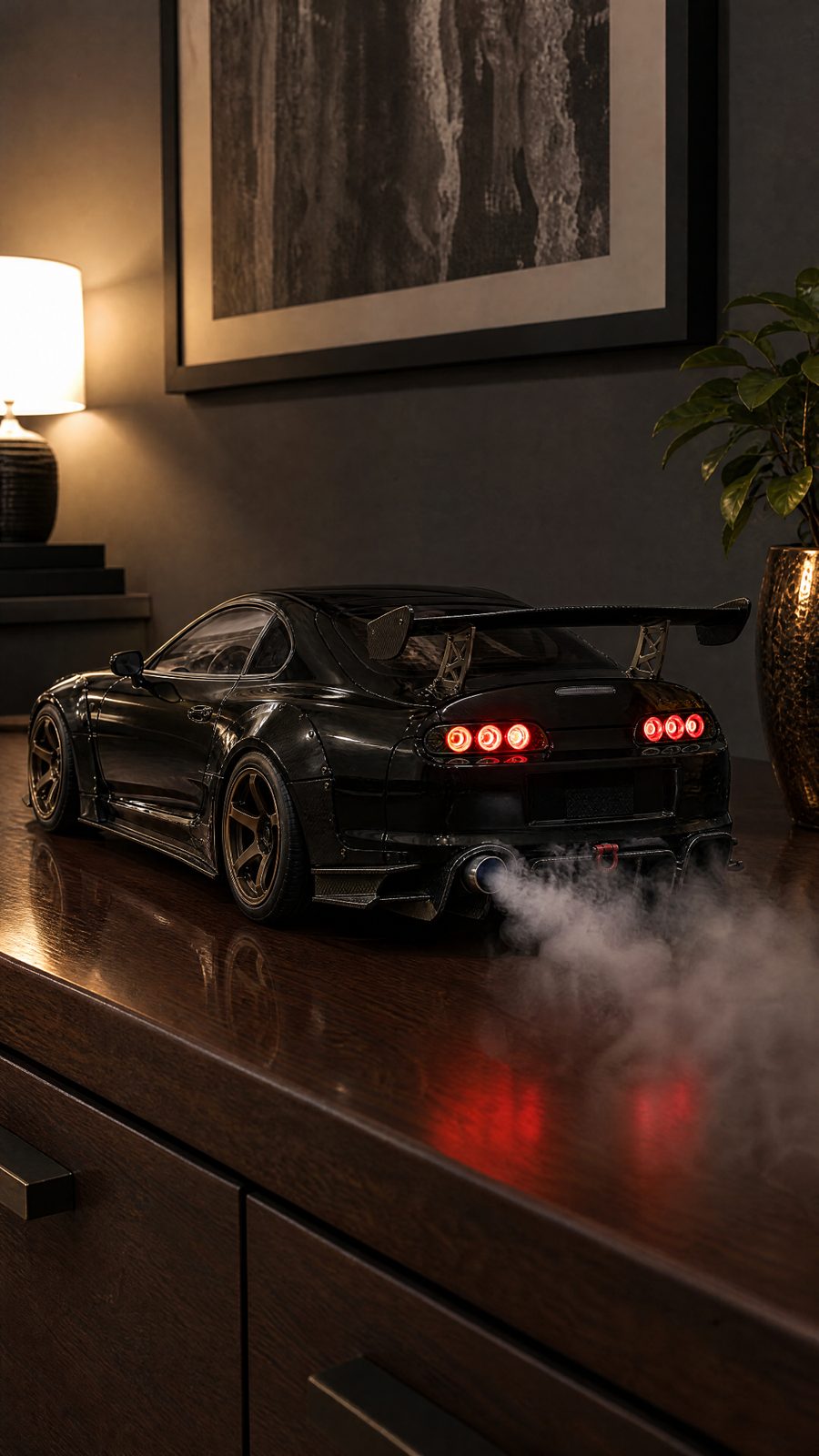 Black Supra Mist Car – LED Humidifier with Exhaust Smoke Effect