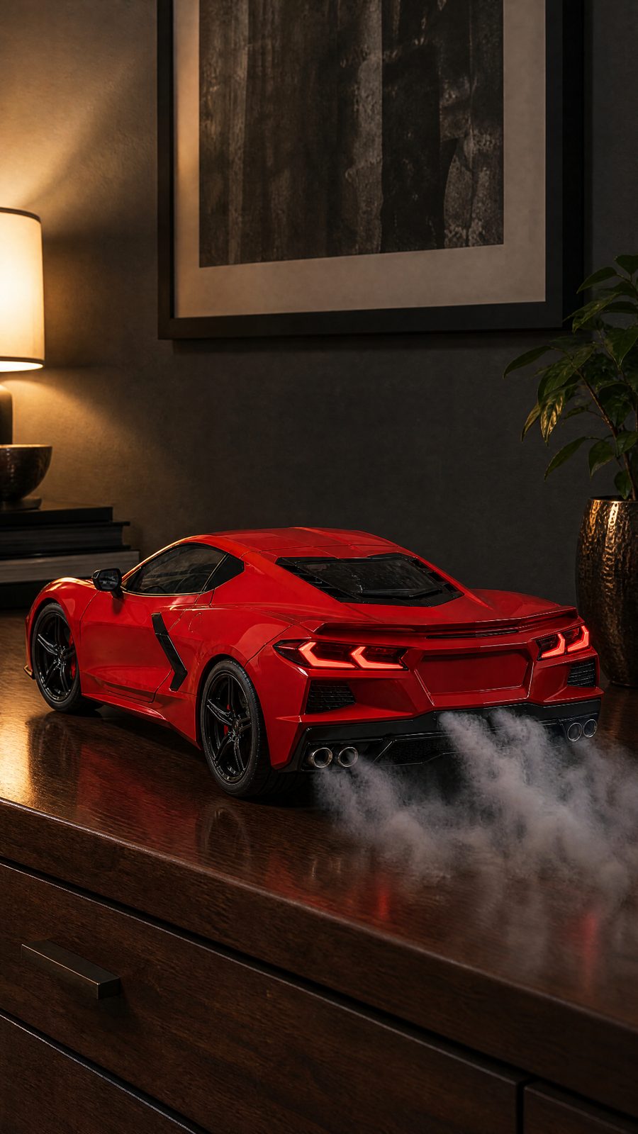 Red Corvette Mist Car – LED Humidifier with Exhaust Smoke Effect